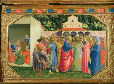 Die Geburt und Heirat der Jungfrau, aus der Predella des Verkündigungsaltars, ca. 1430-32 (Tempera und Gold auf Holz) von Fra Angelico